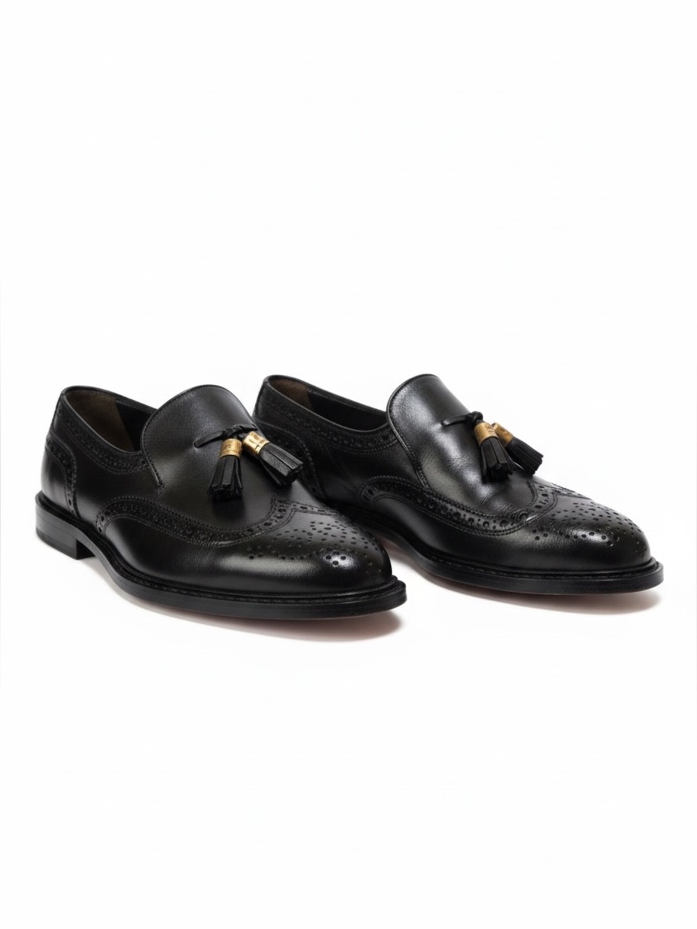 Bally Vintage Westley Leather Tassel Wingtip Brogue Loafers SlipOn Shoe Black 6E